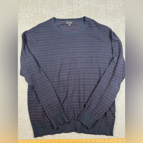 J. Crew Striped Knit Cotton Cashmere Blend Crew Neck Long Sleeve Sweater Sz L - Picture 1 of 6